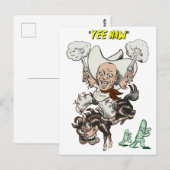 Carte Postale Cartoon cowboy tir pistolets équitation art (Devant / Derrière)