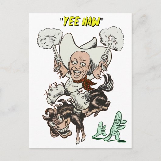 Carte Postale Cartoon cowboy tir pistolets équitation art (Devant)