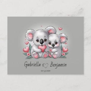 Carte Postale Cartoon Cute Koala Les amoureux du coeur Saint Val