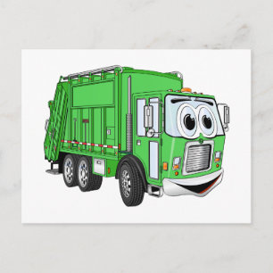 Carte Postale Cartoon de camion-poubelle vert vif