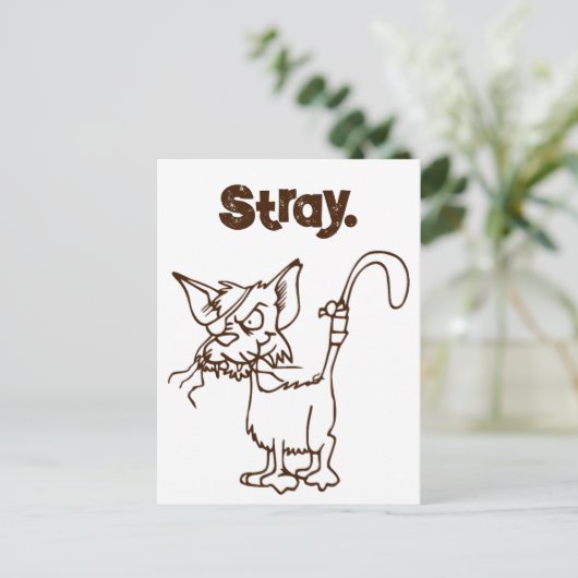 Carte Postale Cartoon de chat en pelouse dure - Attitude drôle T (Debout devant)