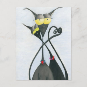 Carte Postale Cartoon de chats gris et noir