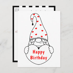 Carte Postale Cartoon de coeur mignon rouge Jardin noir Gnome An
