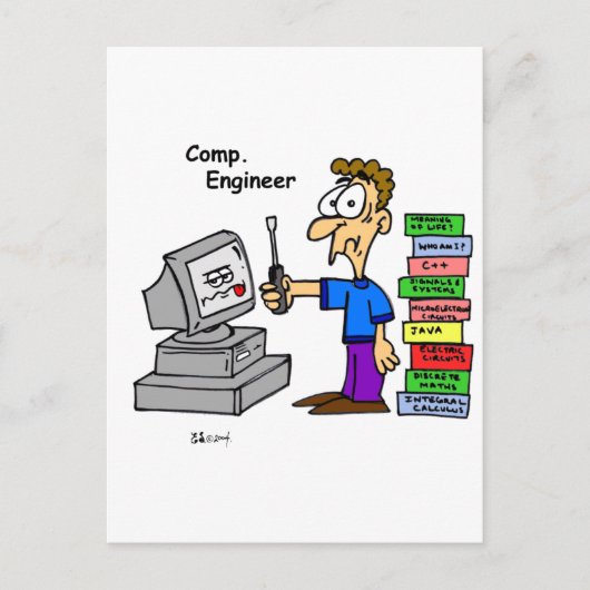 Carte Postale Cartoon de l'ingénieur informatique (Devant)