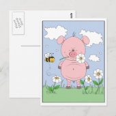 Carte Postale Cartoon de porc rose gai (Devant / Derrière)