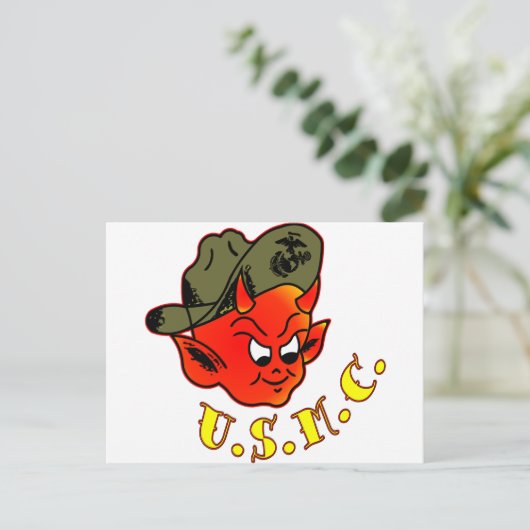 Carte Postale Cartoon Devil Marine Corps (Debout devant)