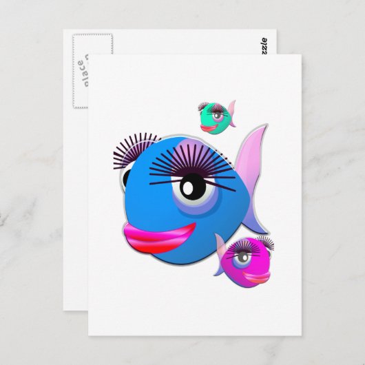 Carte Postale Cartoon Fish with BIg Lips and Eyelashes (Devant / Derrière)
