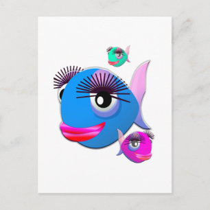 Carte Postale Cartoon Fish with BIg Lips and Eyelashes