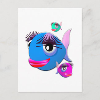 Carte Postale Cartoon Fish with BIg Lips and Eyelashes