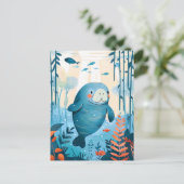 Carte Postale Cartoon Gentle Manatee en Océan (Debout devant)