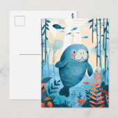 Carte Postale Cartoon Gentle Manatee en Océan (Devant / Derrière)