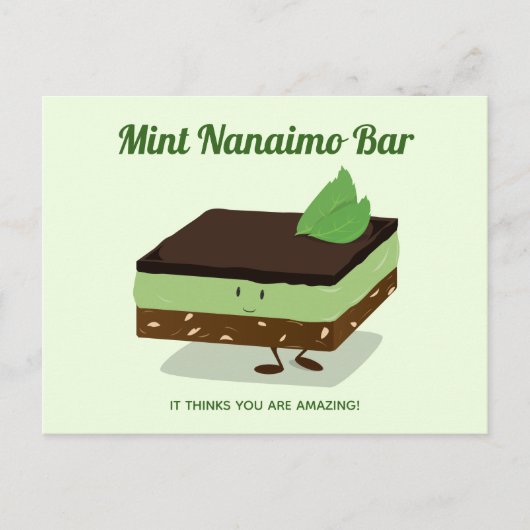 Carte Postale Cartoon Green Mint Nanaimo Bar Nourriture souriant (Devant)
