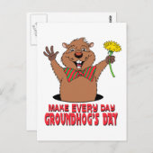 Carte Postale Cartoon Groundhog (Devant / Derrière)