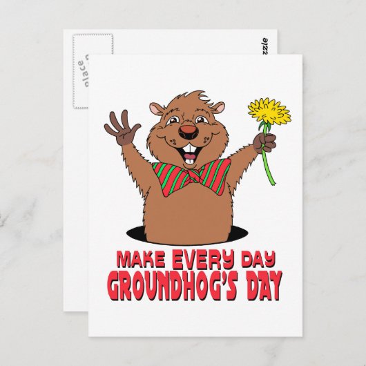 Carte Postale Cartoon Groundhog (Devant / Derrière)