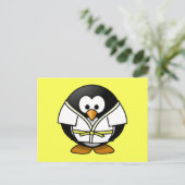 Carte Postale Cartoon Judo Penguin Arrière - plan jaune (Debout devant)
