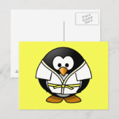 Carte Postale Cartoon Judo Penguin Arrière - plan jaune (Devant / Derrière)