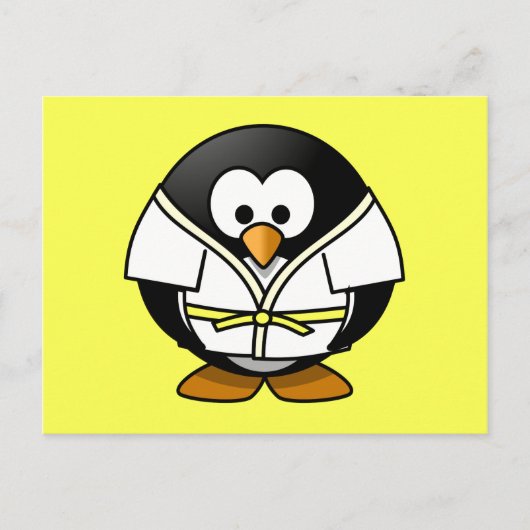 Carte Postale Cartoon Judo Penguin Arrière - plan jaune (Devant)
