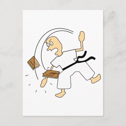 Carte Postale Cartoon Karate Man Chopping Bois Board avec main (Devant)