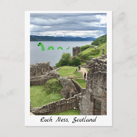 Carte Postale Cartoon Loch Ness Monster & Urquhart Castle Funny (Devant)