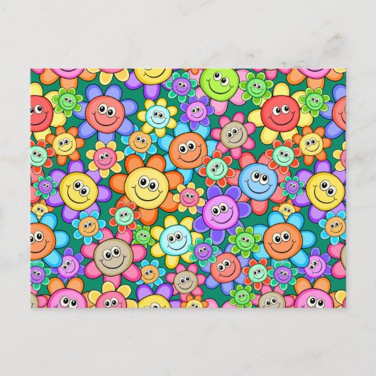 Carte Postale Cartoon mignon Fleurs joyeuses Motif Floral (Devant)