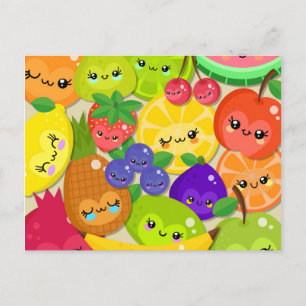 Carte Postale Cartoon mignon Kawaii Joyeux Gang Fruit Été
