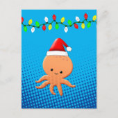 Carte Postale Cartoon mignon Octopus Santa Hat lumières de Noël (Devant)