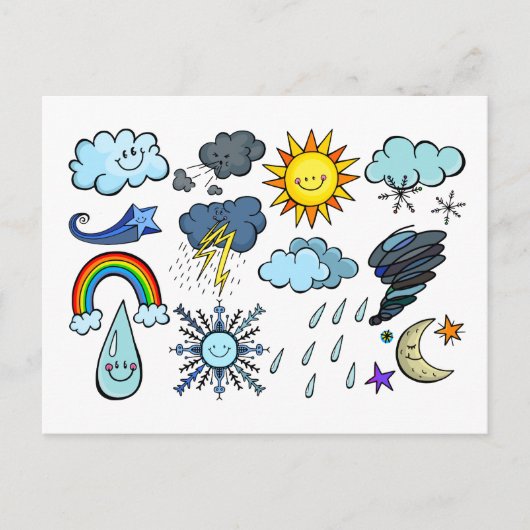 Carte Postale Cartoon mignon Sky Météo Doodons Climat saisons (Devant)