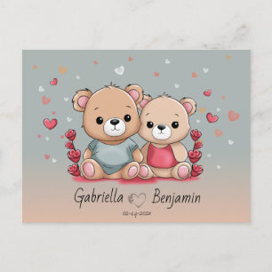 Carte Postale Cartoon mignon Teddy Lovers Heart Valentine's Day