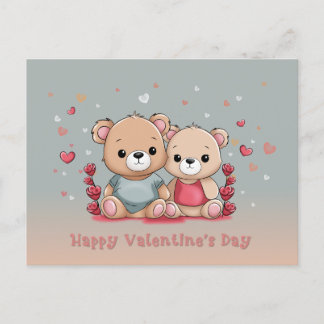 Carte Postale Cartoon mignon Teddy Lovers Heart Valentine's Day