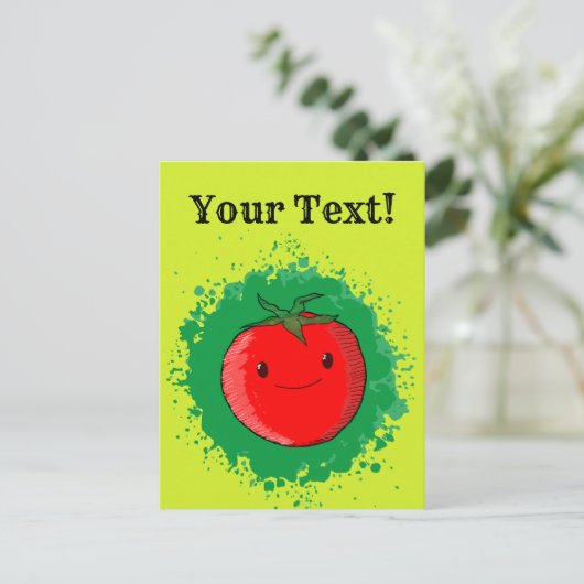 Carte Postale Cartoon mignon Tomate vert Paint Splash (Debout devant)