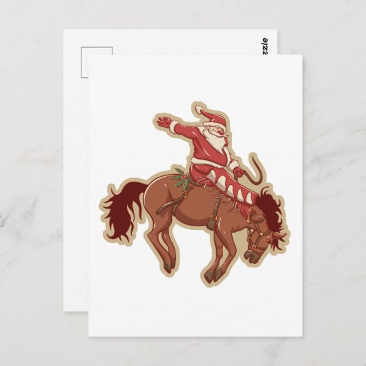 Carte Postale Cartoon rouge santa claus ryding on horse (Devant / Derrière)