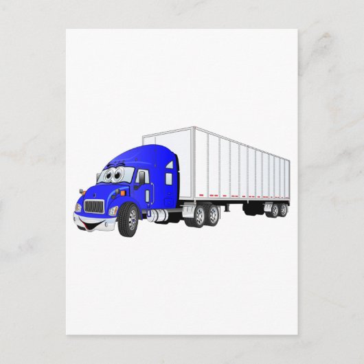 Carte Postale Cartoon semi-camion bleu blanc remorque (Devant)