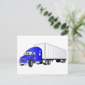 Carte Postale Cartoon semi-camion bleu blanc remorque (Debout devant)