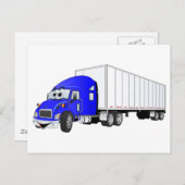 Carte Postale Cartoon semi-camion bleu blanc remorque (Devant / Derrière)