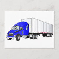 Cartoon semi-camion bleu blanc remorque