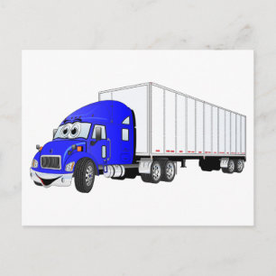 Carte Postale Cartoon semi-camion bleu blanc remorque