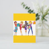 CARTE POSTALE CARTOON SHOPPPING FILLES VECTEURS STYLE MODE S'AMU (Debout devant)
