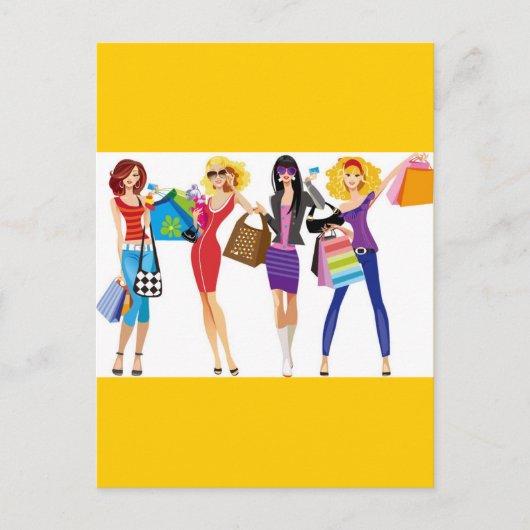 CARTE POSTALE CARTOON SHOPPPING FILLES VECTEURS STYLE MODE S'AMU (Devant)
