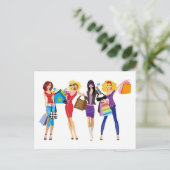 CARTE POSTALE CARTOON SHOPPPING FILLES VECTEURS STYLE MODE S'AMU (Debout devant)