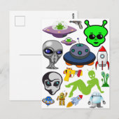 Carte Postale Cartoon Space Aliens Grays UFO Art Collage feuille (Devant / Derrière)