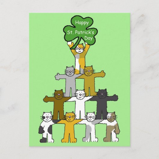 Carte Postale Cartoon St Patrick's Day Cats (Devant)