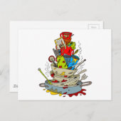 Carte Postale Cartoon Stack Dirty Dirty Plats (Devant / Derrière)