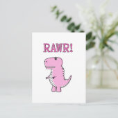 Carte Postale Cartoon T-Rex Dinosaur Mignonne Et Rose En Colère (Debout devant)