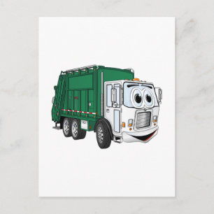Carte Postale Cartoon vert blanc souriant de camion-poubelle