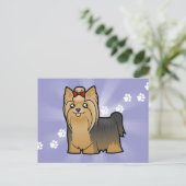 Carte Postale Cartoon Yorkshire Terrier (cheveux longs avec arc) (Debout devant)