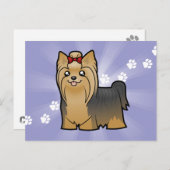 Carte Postale Cartoon Yorkshire Terrier (cheveux longs avec arc) (Devant / Derrière)