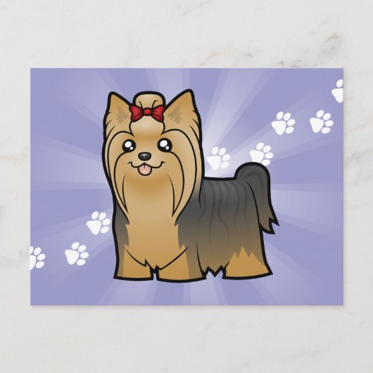 Carte Postale Cartoon Yorkshire Terrier (cheveux longs avec arc) (Devant)