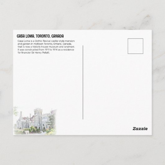 CARTE POSTALE CASA LOMA, TORONTO, CANADA (Dos)