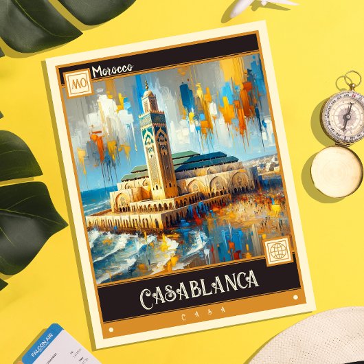 Carte Postale Casablanca, Maroc | Peinture Vintage