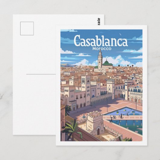 Carte Postale Casablanca Maroc Vintage voyage Place (Devant / Derrière)